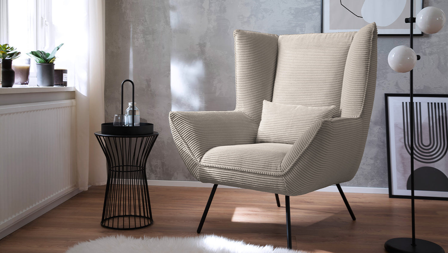 KAWOLA Sessel IVA Relaxsessel Cord steingrau