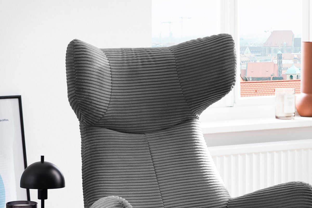 KAWOLA Sessel LOTTE Ohrensessel Cord grau