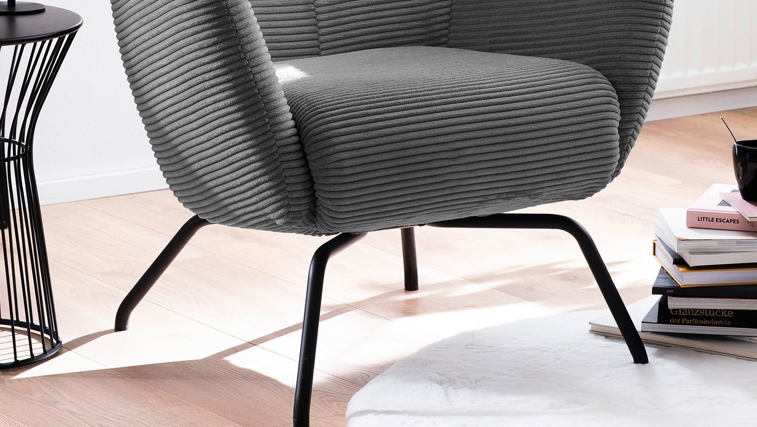 KAWOLA Sessel LOTTE Ohrensessel Cord grau