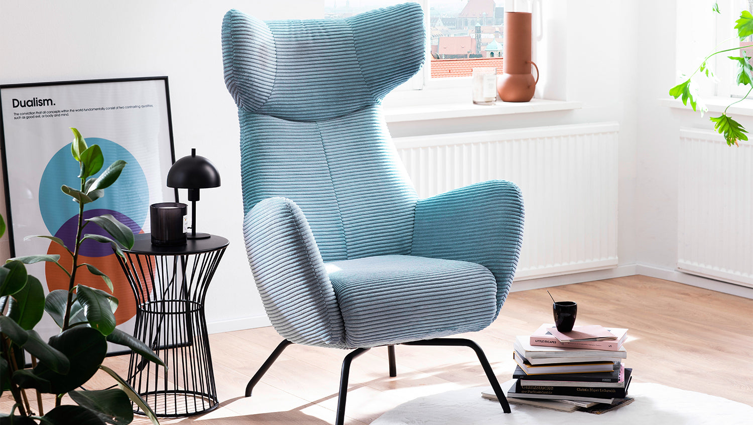 KAWOLA Sessel LOTTE Ohrensessel Cord hellblau