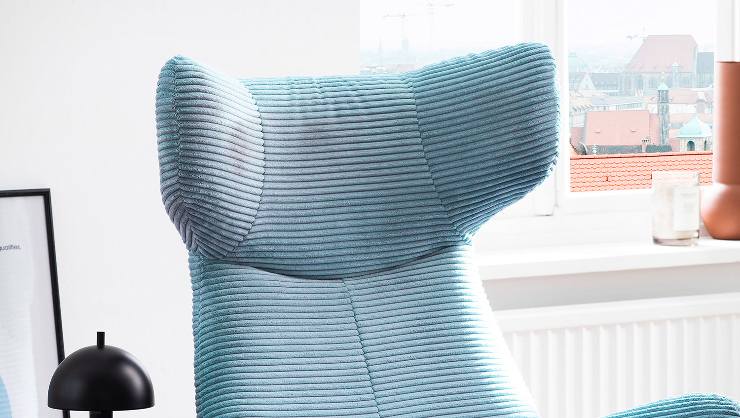 KAWOLA Sessel LOTTE Ohrensessel Cord hellblau