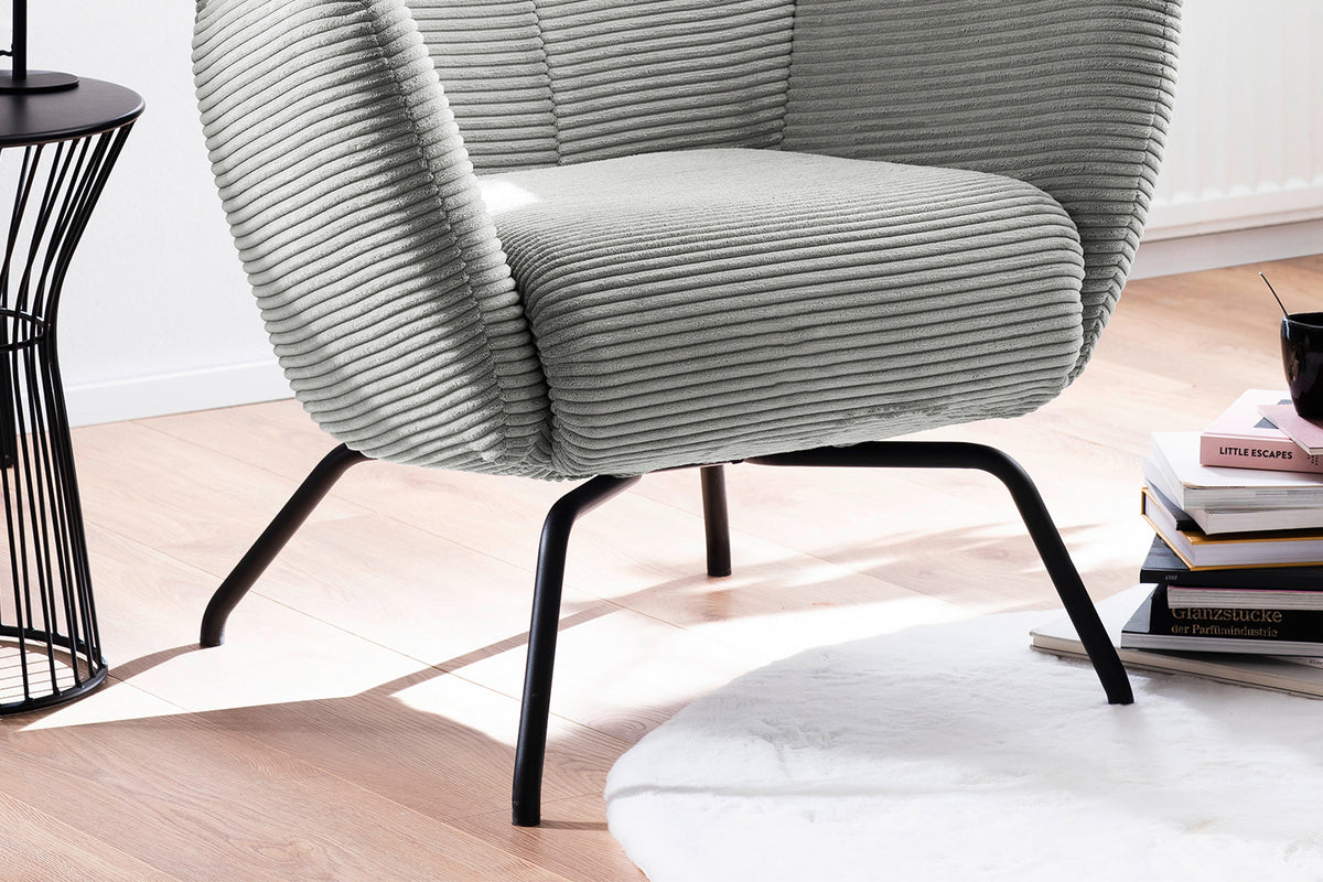 KAWOLA Sessel LOTTE Ohrensessel Cord hellgrau