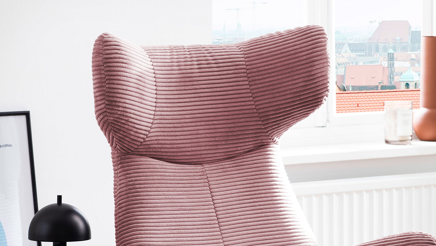 KAWOLA Sessel LOTTE Ohrensessel Cord rosa