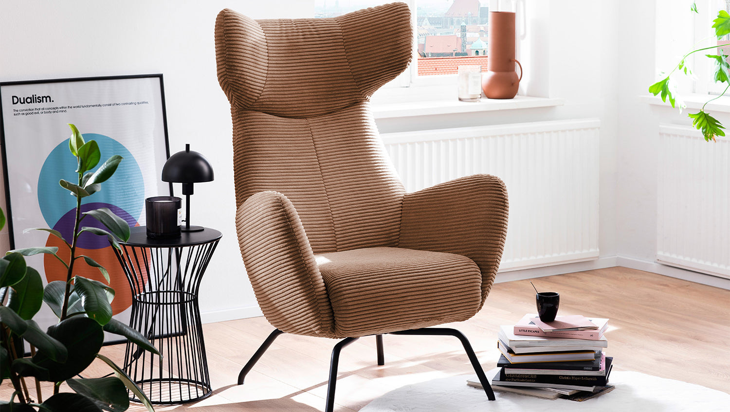 KAWOLA Sessel LOTTE Ohrensessel Cord rost