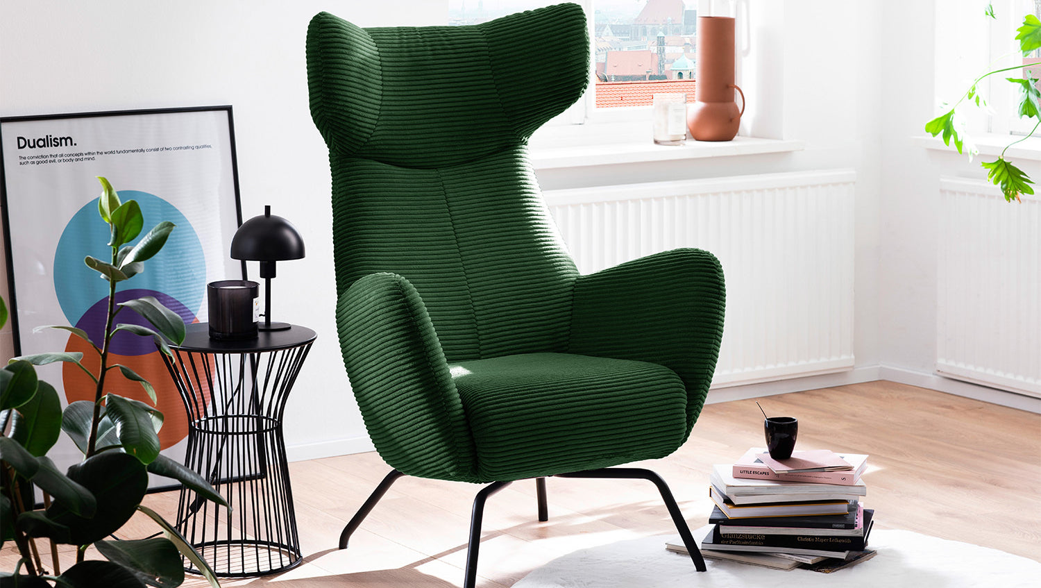 KAWOLA Sessel LOTTE Ohrensessel Cord smaragd