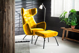 KAWOLA Sessel LOTTE Ohrensessel velvet curry mit Hocker