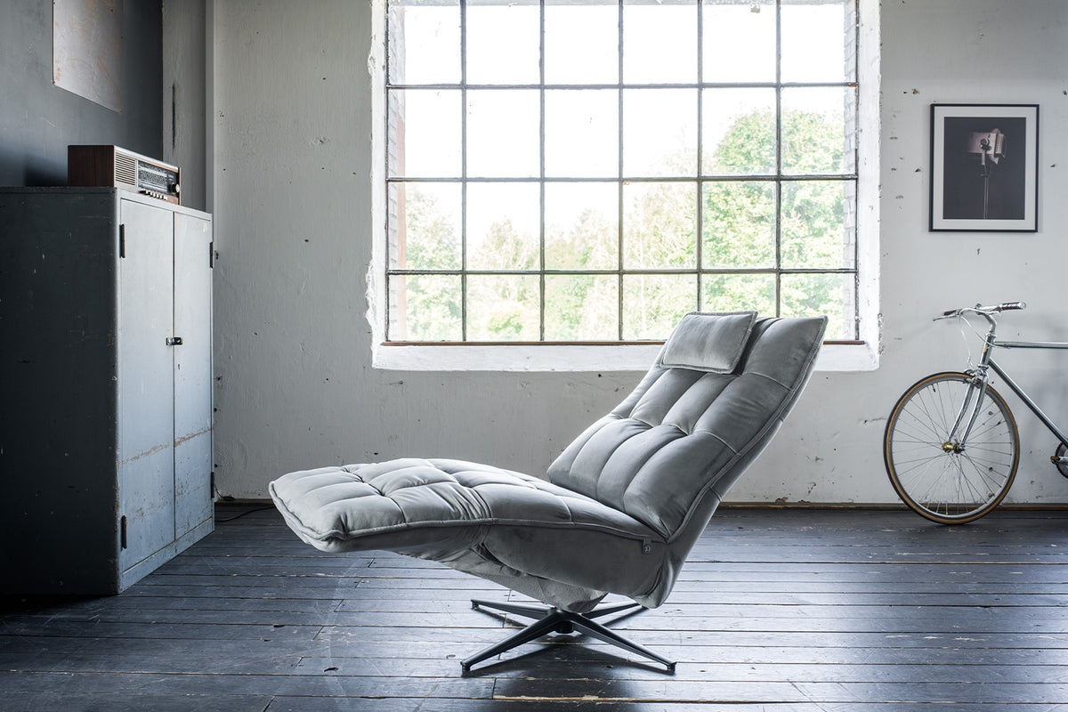 KAWOLA Sessel MIKO Relaxsessel drehbar Velvet steingrau