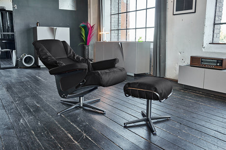 KAWOLA Sessel MODO Relaxsessel drehbar Leder schwarz mit Hocker