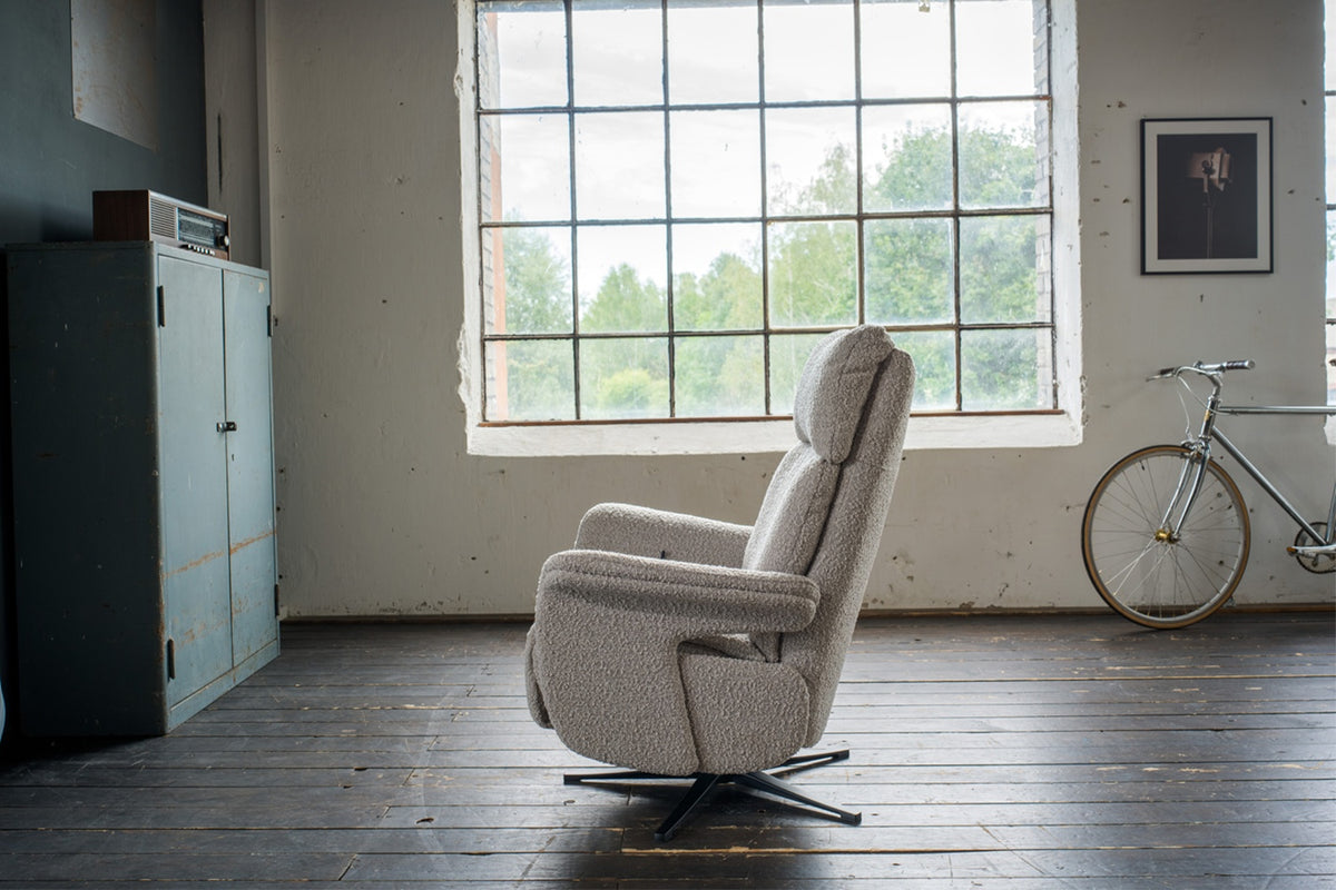 KAWOLA Sessel NAMA Relaxsessel drehbar Stoff taupe