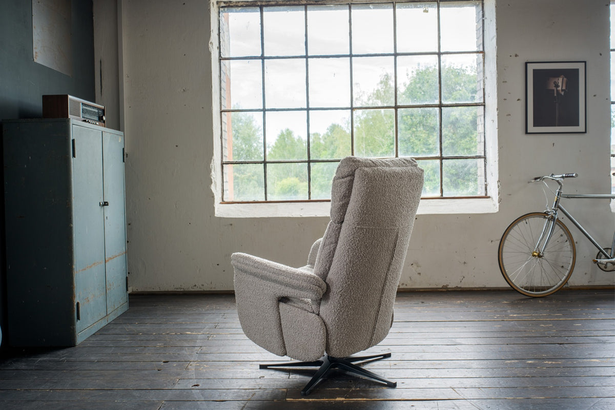 KAWOLA Sessel NAMA Relaxsessel drehbar Stoff taupe