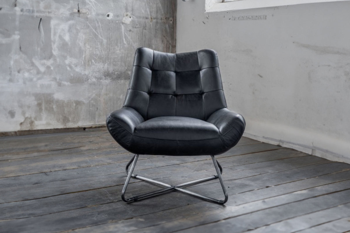 KAWOLA Sessel Snooze Leder schwarz B/H/T: