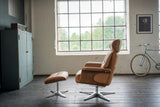 KAWOLA Sessel TOSAR Relaxsessel drehbar Leder braun mit Hocker