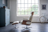 KAWOLA Sessel TOSAR Relaxsessel drehbar Leder grau mit Hocker