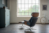 KAWOLA Sessel TOSAR Relaxsessel drehbar Leder schwarz mit Hocker
