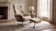 KAWOLA Sessel TOSAR Relaxsessel drehbar Schaffell beige mit Hocker