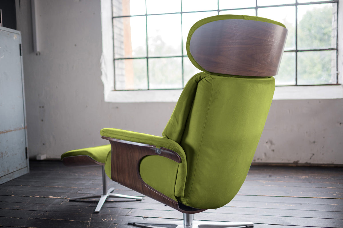 KAWOLA Sessel TOSAR Relaxsessel drehbar Velvet grün mit Hocker
