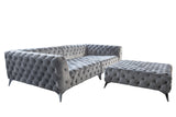 KAWOLA Set Big Sofa und Polsterhocker NARLA Chesterfield Velvet silber
