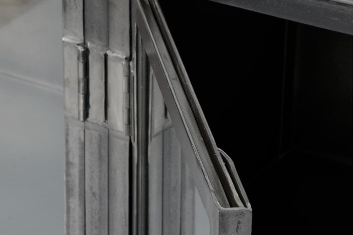 KAWOLA Sideboard BREST Vitrine Metall schwarz 4 Türen