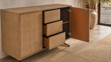 KAWOLA Sideboard GALA 2 Türen 3 Schubladen Kunstleder goldfarben Fuß Edelstahl gebürstet