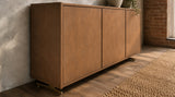 KAWOLA Sideboard GALA 4 Türen Kunstleder goldfarben Fuß Edelstahl gebürstet