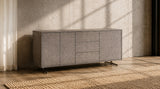 KAWOLA Sideboard GALA 4 Türen Kunstleder grau Fuß Edelstahl gebürstet