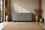 KAWOLA Sideboard GALA 4 Türen Kunstleder grau Fuß Edelstahl gebürstet