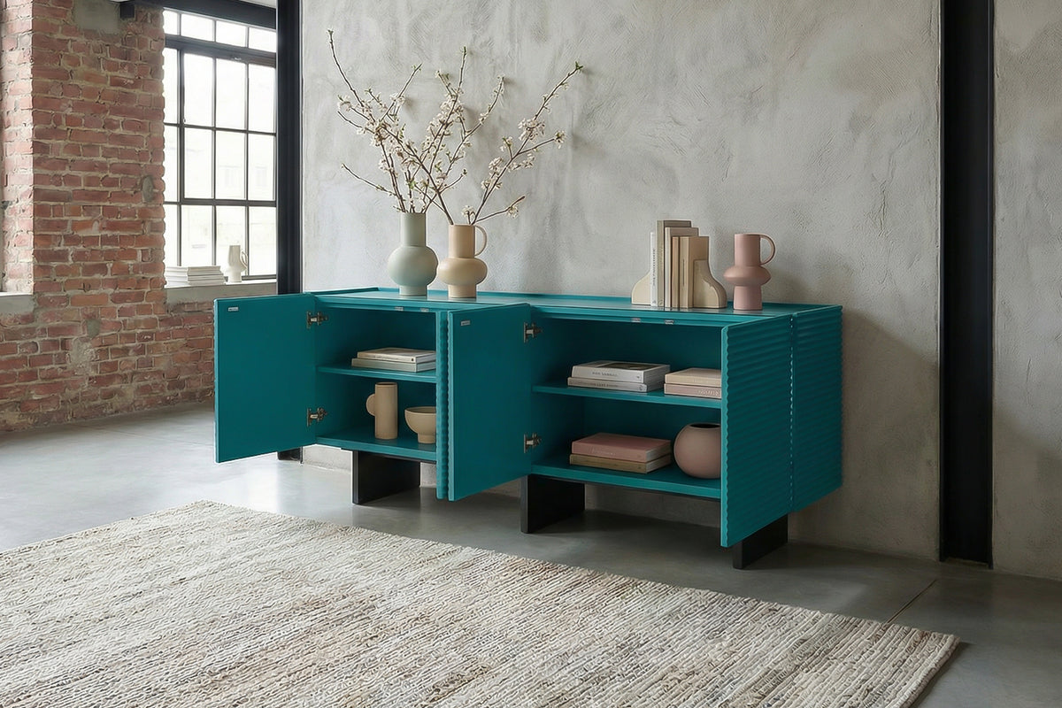 KAWOLA Sideboard LYNN 4 Türen lackiert petrol