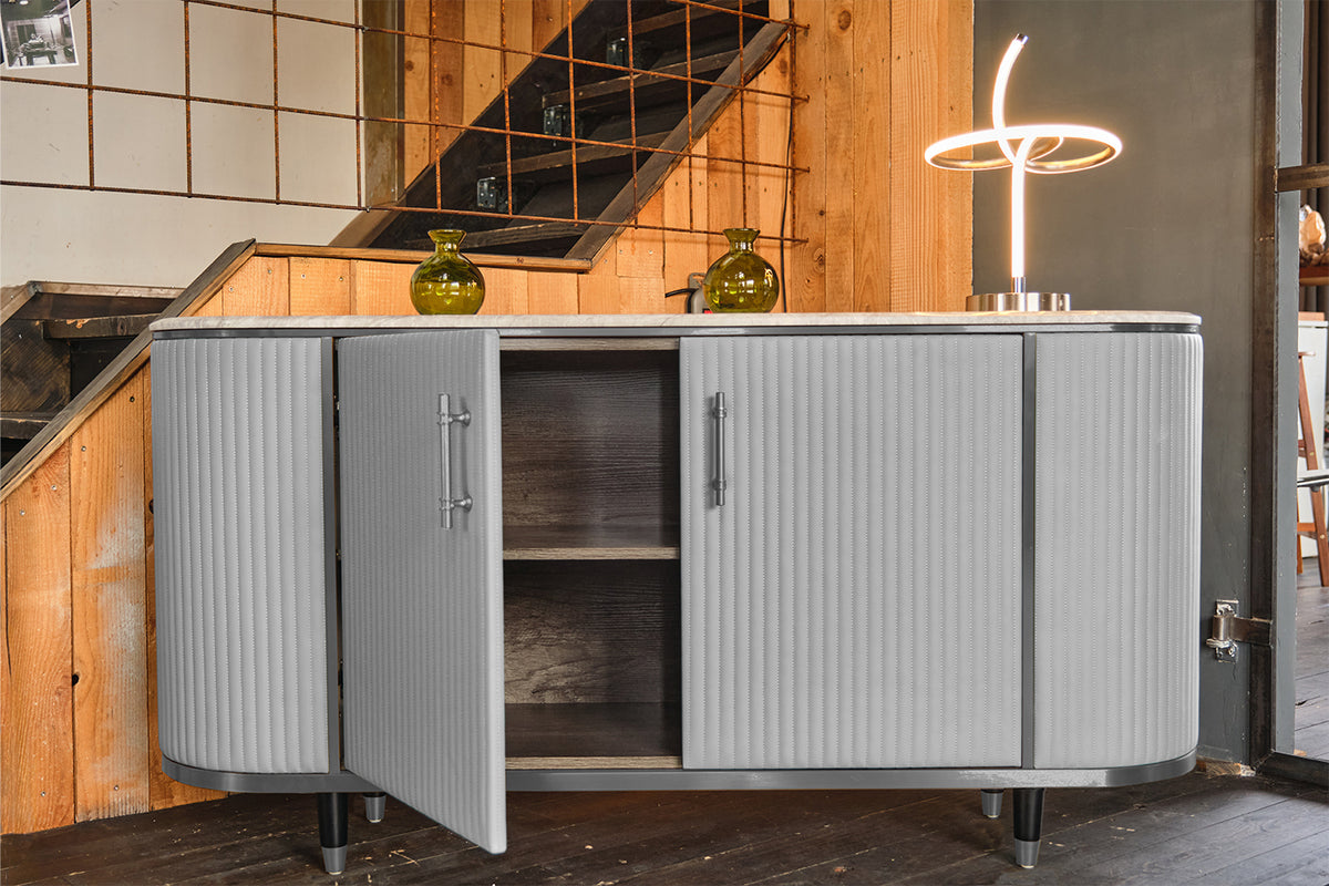 KAWOLA Sideboard MARIA Marmorplatte Kunstleder grau