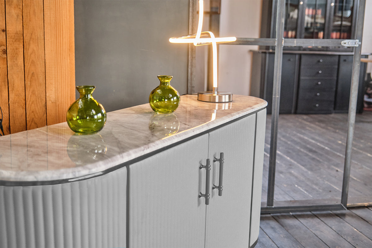 KAWOLA Sideboard MARIA Marmorplatte Kunstleder grau