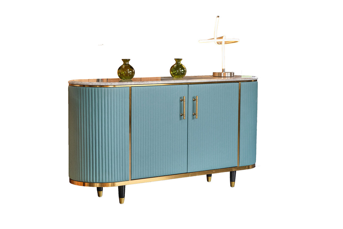 KAWOLA Sideboard MARIA Marmorplatte Kunstleder hellblau