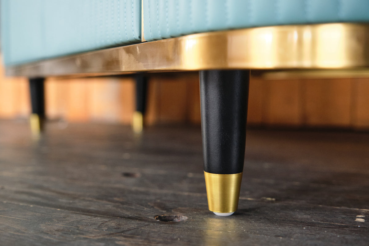 KAWOLA Sideboard MARIA Marmorplatte Kunstleder hellblau