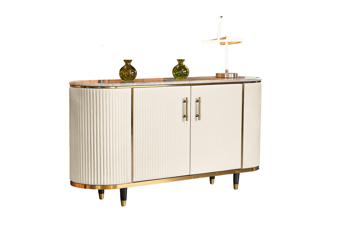 KAWOLA Sideboard MARIA Marmorplatte Kunstleder weiß