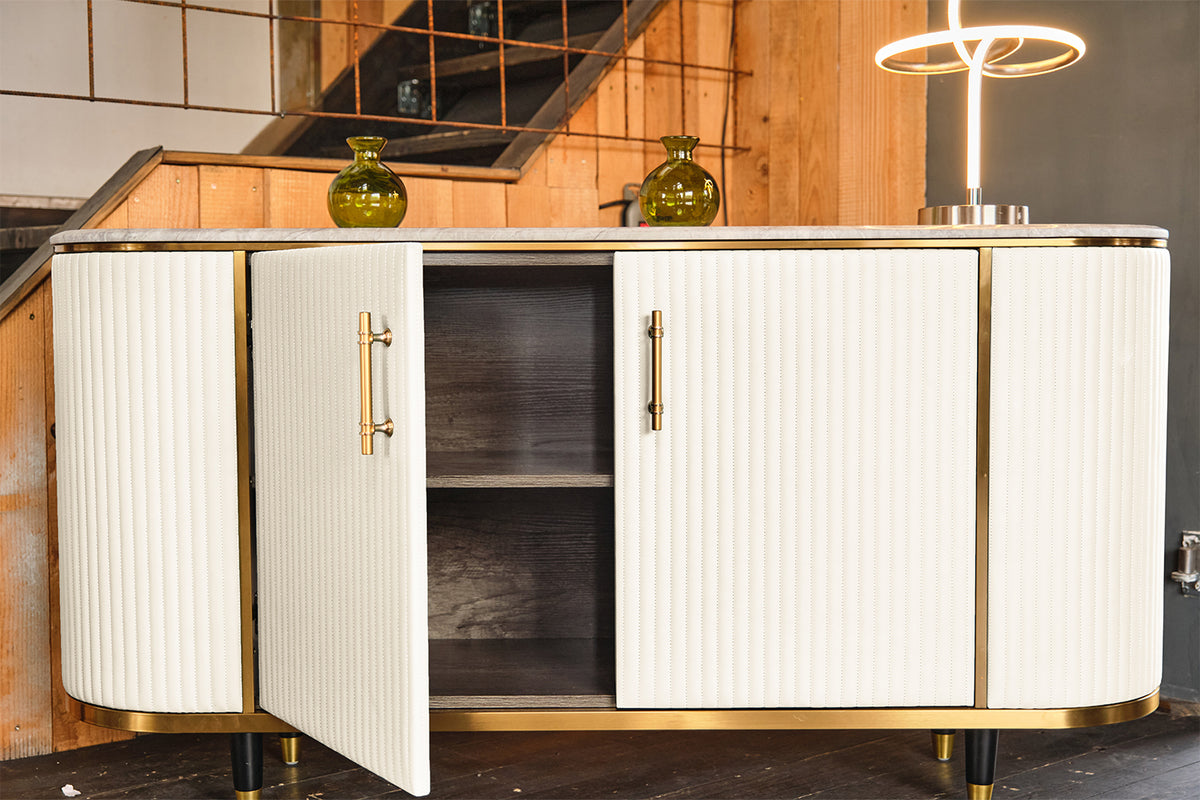 KAWOLA Sideboard MARIA Marmorplatte Kunstleder weiß