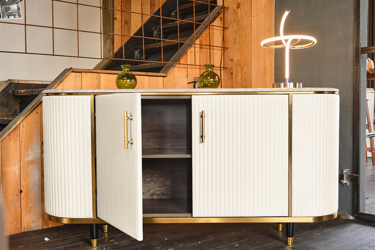 KAWOLA Sideboard MARIA Marmorplatte Kunstleder weiß