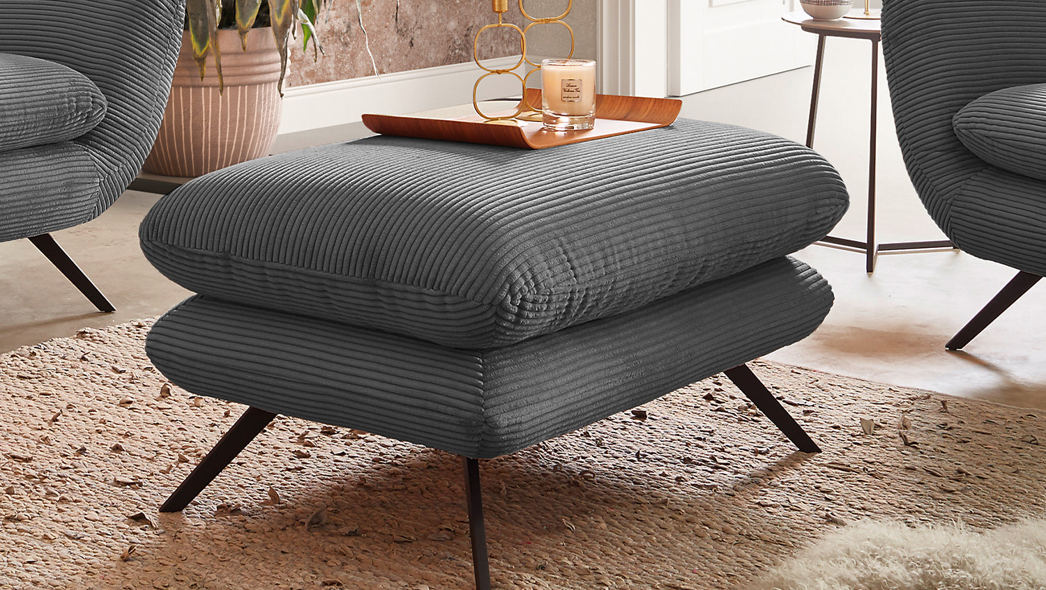 KAWOLA Sitzgruppe CHARME Sofa Sessel Hockerbank Cord grau