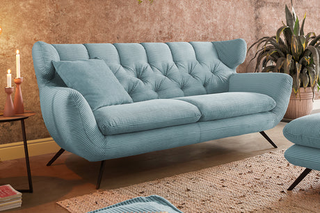 KAWOLA Sitzgruppe CHARME Sofa Sessel Hockerbank Cord hellblau