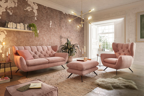 KAWOLA Sitzgruppe CHARME Sofa Sessel Hockerbank Cord rosa, 3-Sitzer