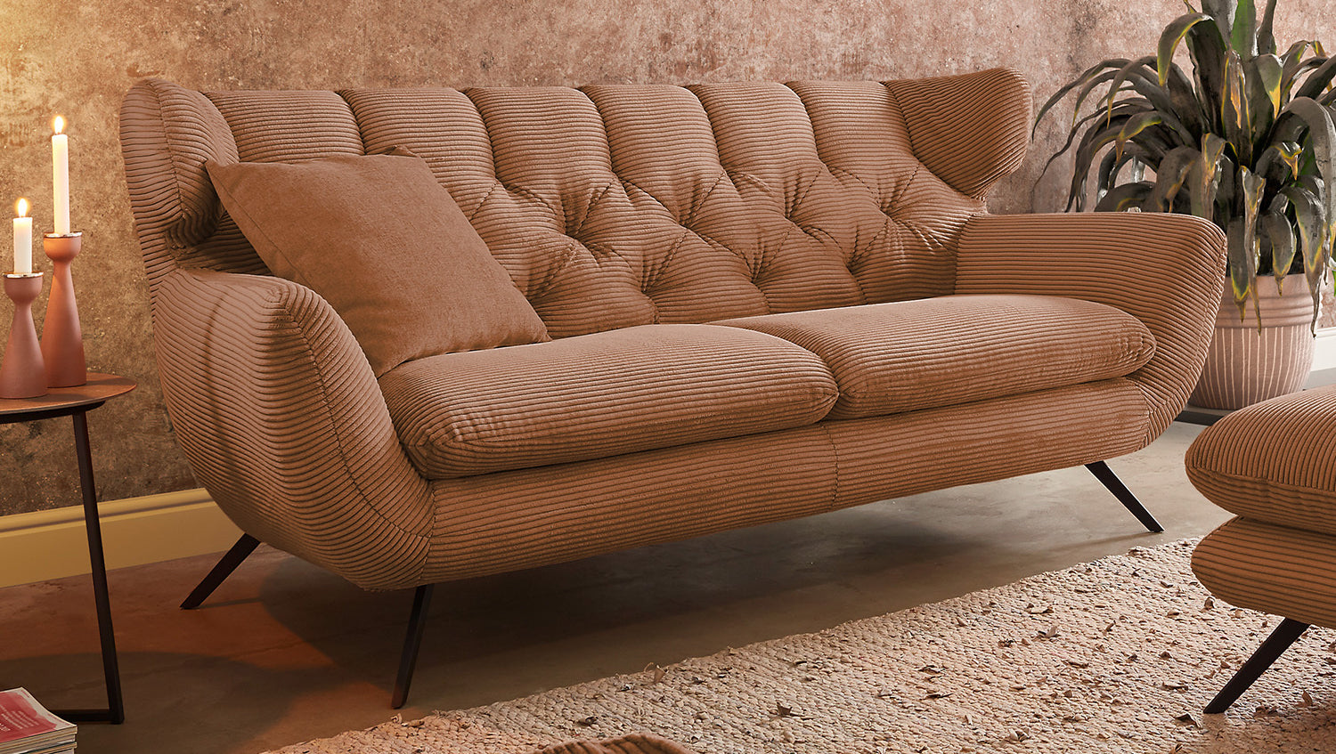 KAWOLA Sitzgruppe CHARME Sofa Sessel Hockerbank Cord rost