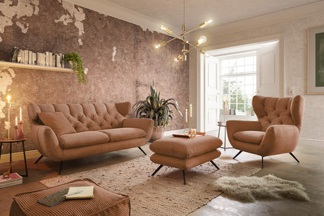 KAWOLA Sitzgruppe CHARME Sofa Sessel Hockerbank Cord rost, 4-Sitzer