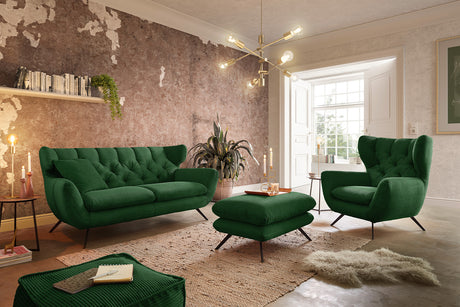 KAWOLA Sitzgruppe CHARME Sofa Sessel Hockerbank Cord smaragd, 2.5-Sitzer