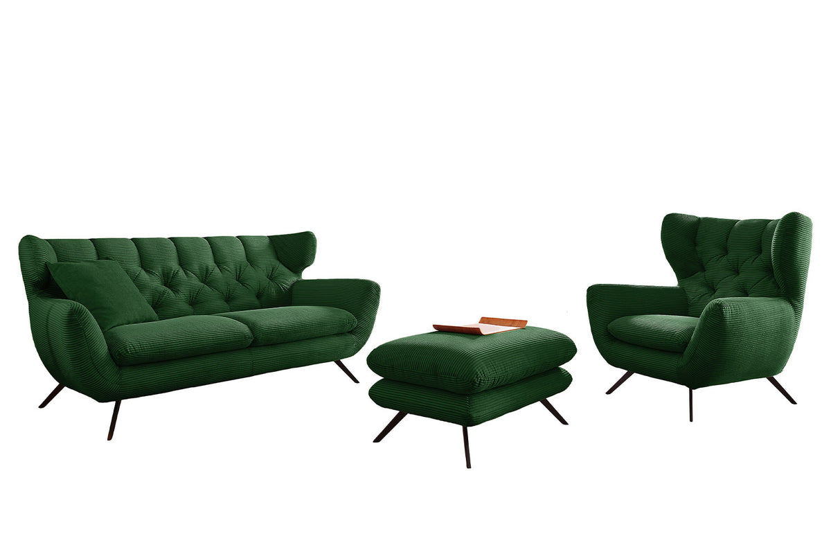 KAWOLA Sitzgruppe CHARME Sofa Sessel Hockerbank Cord smaragd