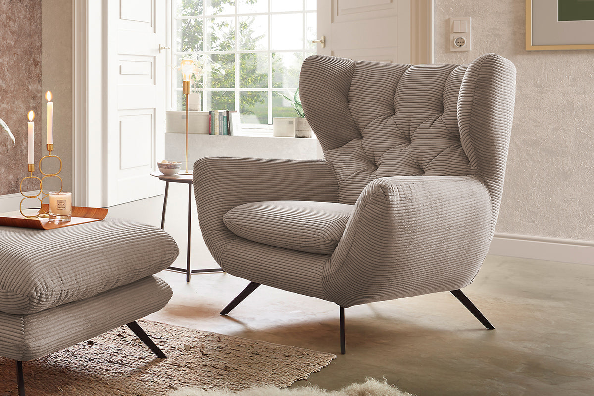 KAWOLA Sitzgruppe CHARME Sofa Sessel Hockerbank Cord taupe
