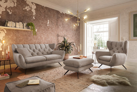 KAWOLA Sitzgruppe CHARME Sofa Sessel Hockerbank Cord taupe, 2.5-Sitzer