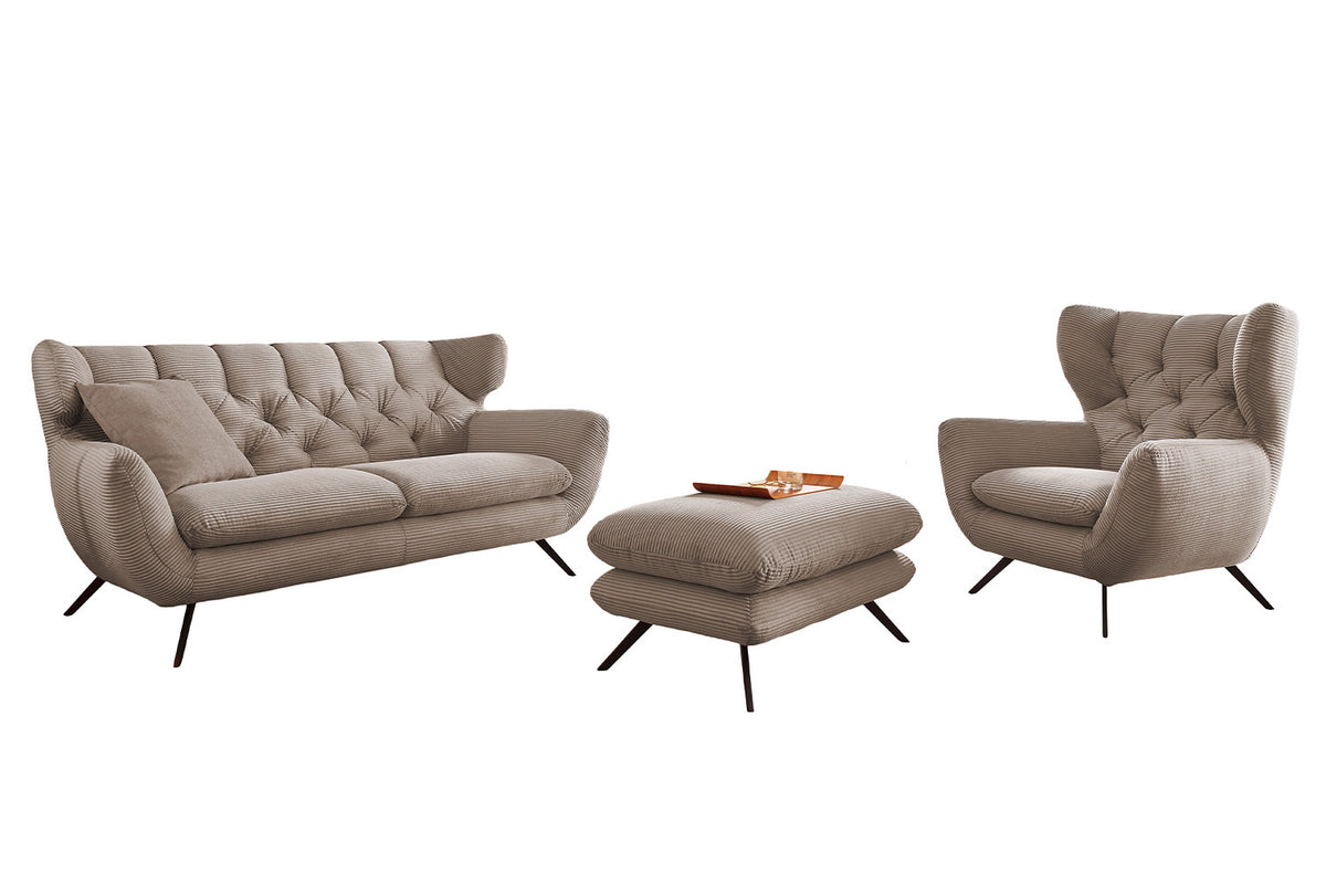 KAWOLA Sitzgruppe CHARME Sofa Sessel Hockerbank Cord taupe