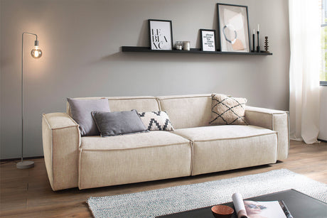 KAWOLA Sitzgruppe SAMU 3-Sitzer 2-Sitzer Chenille-Stoff beige