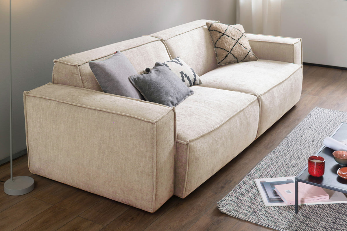 KAWOLA Sitzgruppe SAMU 3-Sitzer 2-Sitzer Chenille-Stoff beige