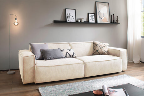 KAWOLA Sitzgruppe SAMU 3-Sitzer 2-Sitzer Chenille-Stoff creme
