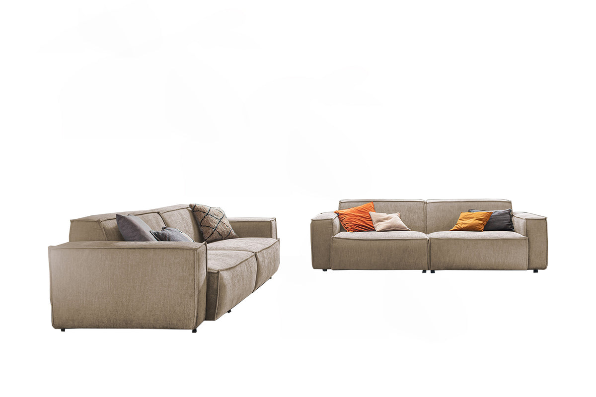 KAWOLA Sitzgruppe SAMU 3-Sitzer 2-Sitzer Chenille-Stoff taupe
