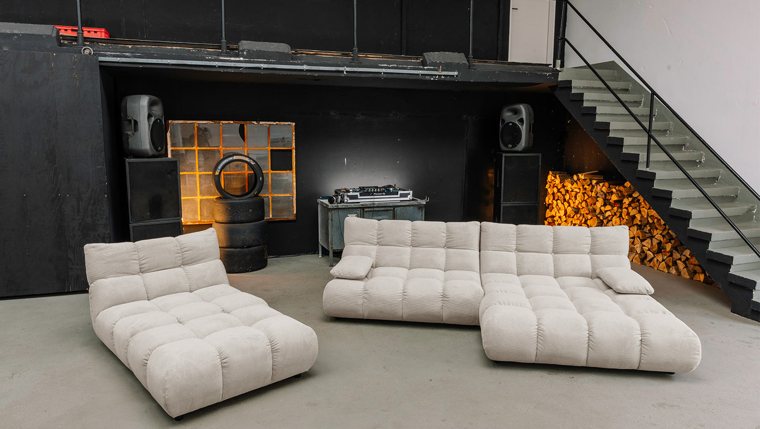 KAWOLA Sitzgruppe VIVIEN Ecksofa Drehsessel Hockerbank Feincord beige