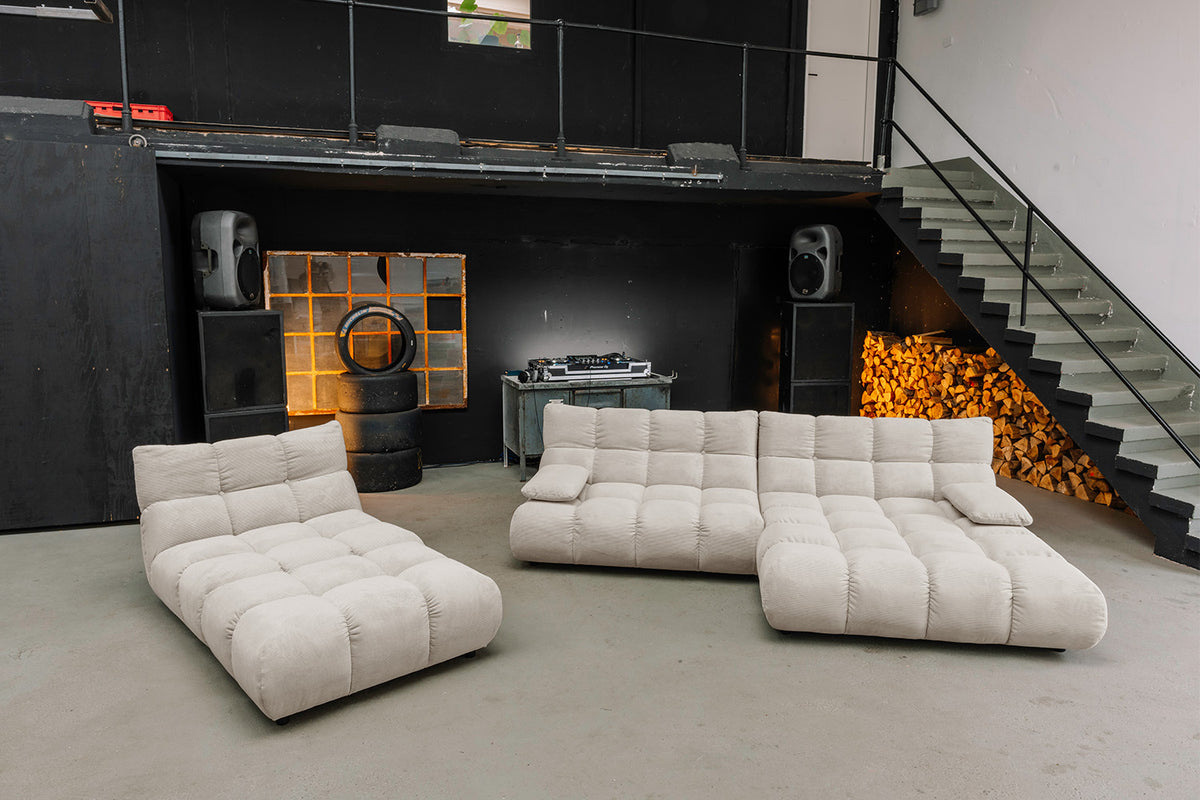 KAWOLA Sitzgruppe VIVIEN Ecksofa Drehsessel Hockerbank Feincord beige